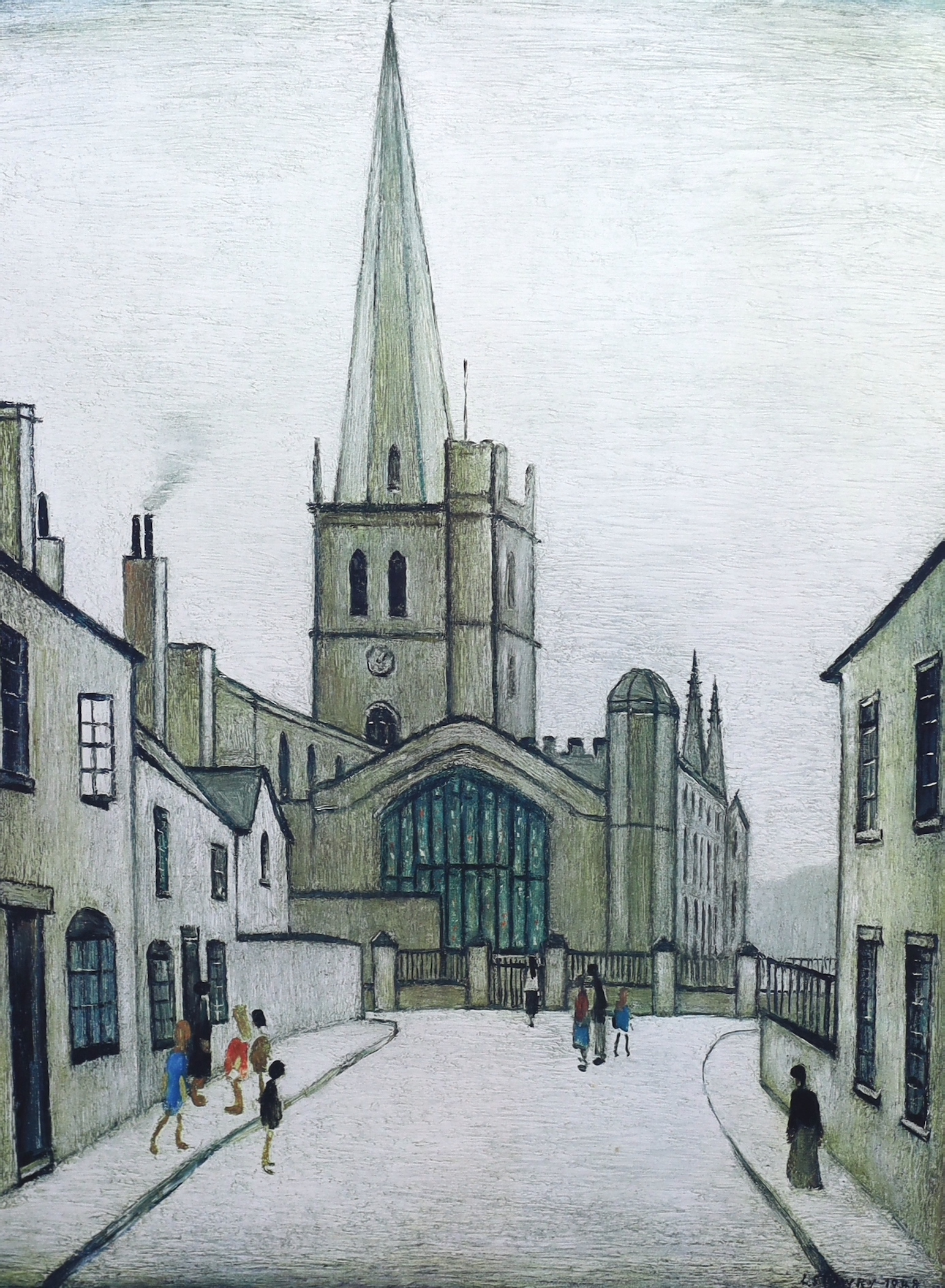 Laurence Stephen Lowry (1887-1976), Burford Church, colour photolithograph, 60 x 46cm